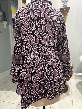 Cato Purple and Black Floral-Print Tiered Blouse